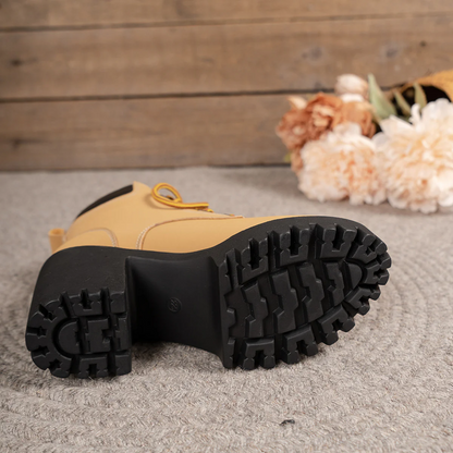 Women's Cowhide Metropolitan Combat Boot - Waterproof Block Heel Ankle Boots with Extended Sizes & Commuter-Ready Traction