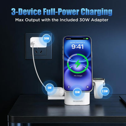 3-in-1 Magnetic Wireless Charger For iPhone, Samsung & AirPods | 15W Fast Charging