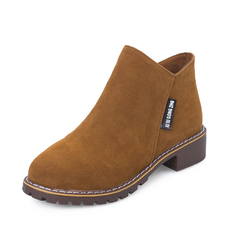 Women's Suede Chelsea Ankle Boots - Side Zip Low Heel Martin Boots