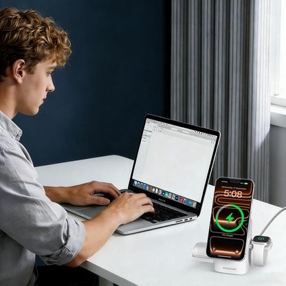 3-in-1 Magnetic Wireless Charger For iPhone, Samsung & AirPods | 15W Fast Charging
