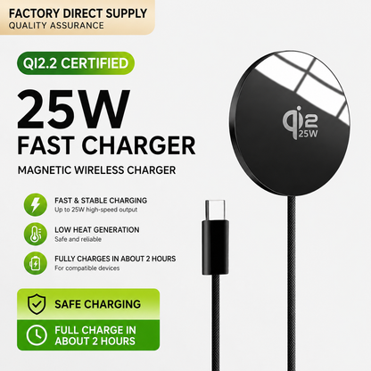 25W Qi2 Magnetic Wireless Charger Pad for iPhone, Samsung & Earbuds
